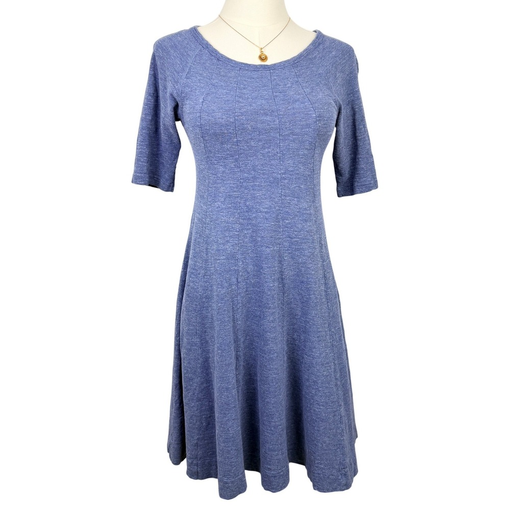 Ganni Blue Melange Knit Fit and Flare Dress Cotton Scoop Neck Small